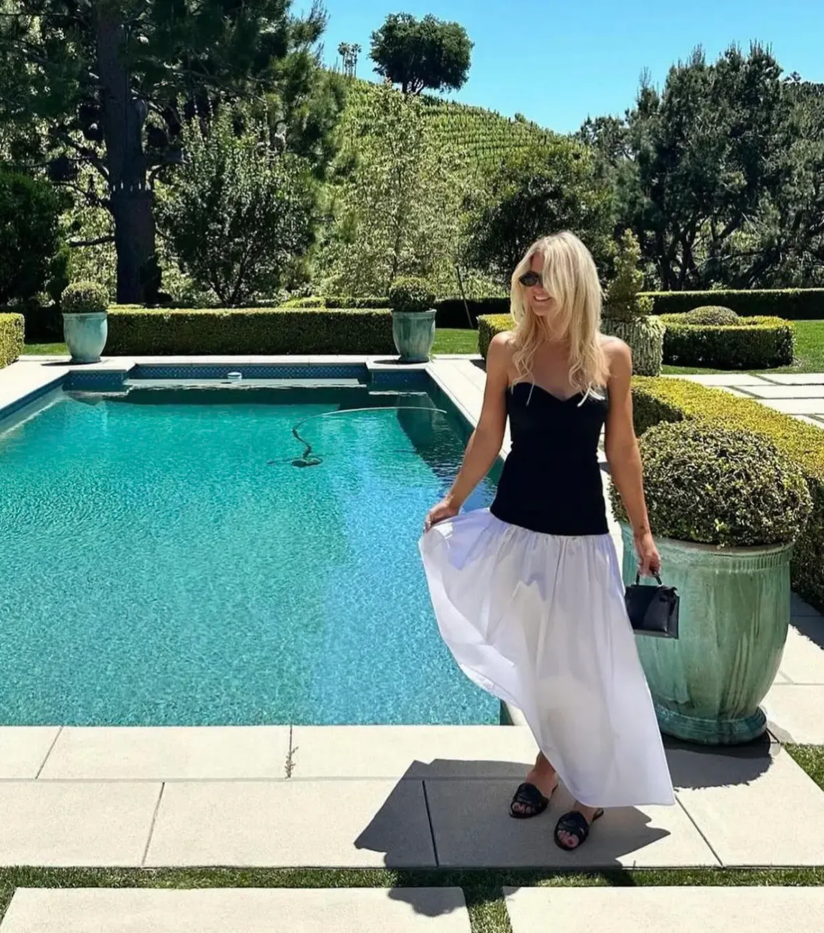 Helsa Faille Colorblock Midi Dress Black/White Size 8  - Image 2