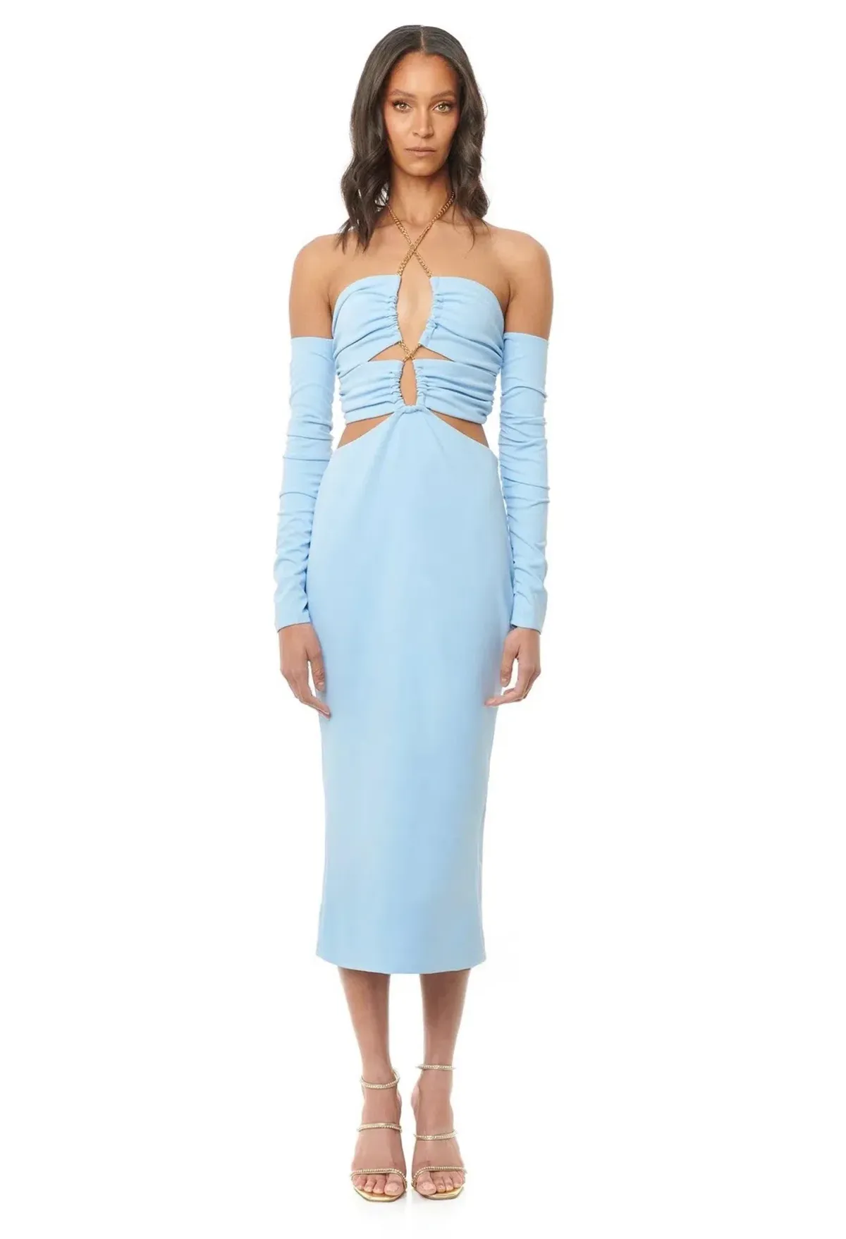 Eliya the Label Talia Cut Out Midi Dress with Sleeves Sky Blue Size 10 - Image 2