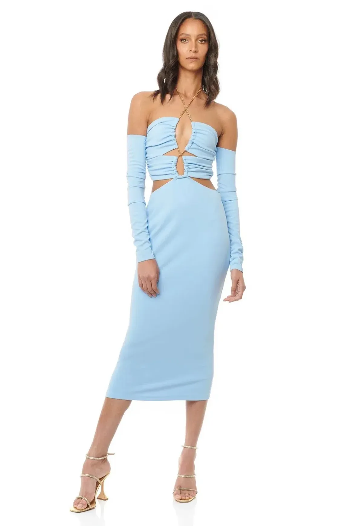 Eliya the Label Talia Cut Out Midi Dress with Sleeves Sky Blue Size 10 - Image 5
