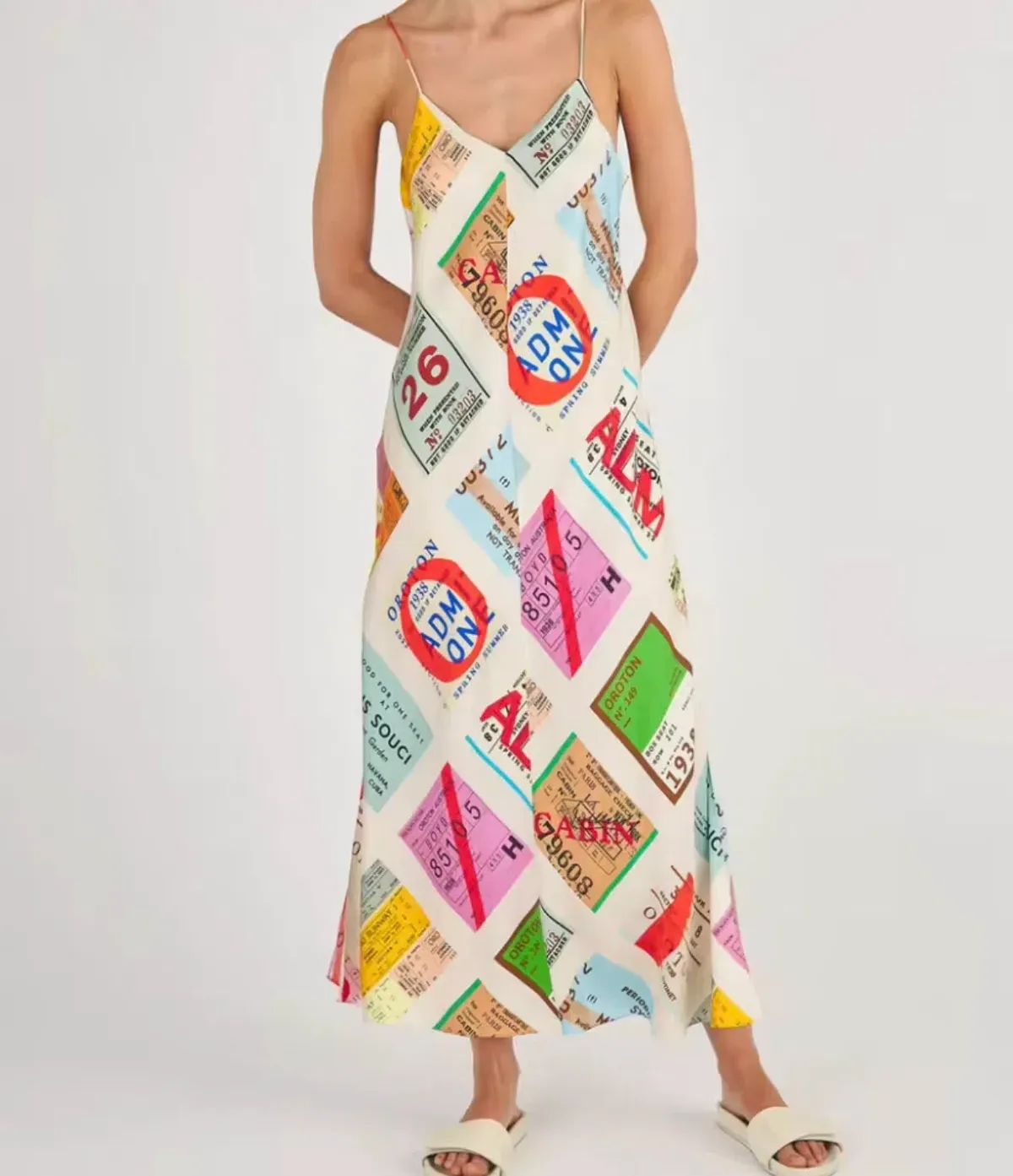 Oroton Ticket Print Slip Dress Print Size 8 - Image 3