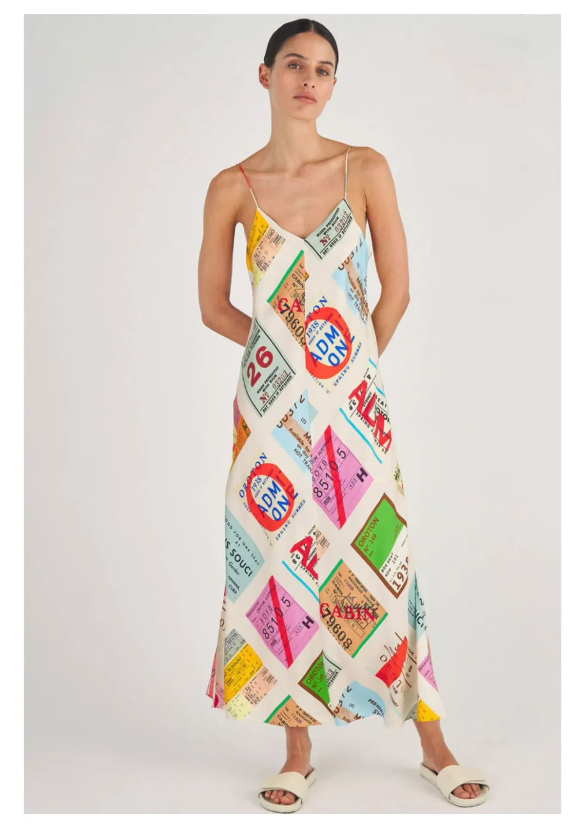 Oroton Ticket Print Slip Dress Print Size 8 - Image 1