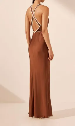 Shona Joy Belkis Contrast Plunged Cross Back Maxi Dress Chocolate/Ivory Size S / AU 8 for rent on The Volte - image 2