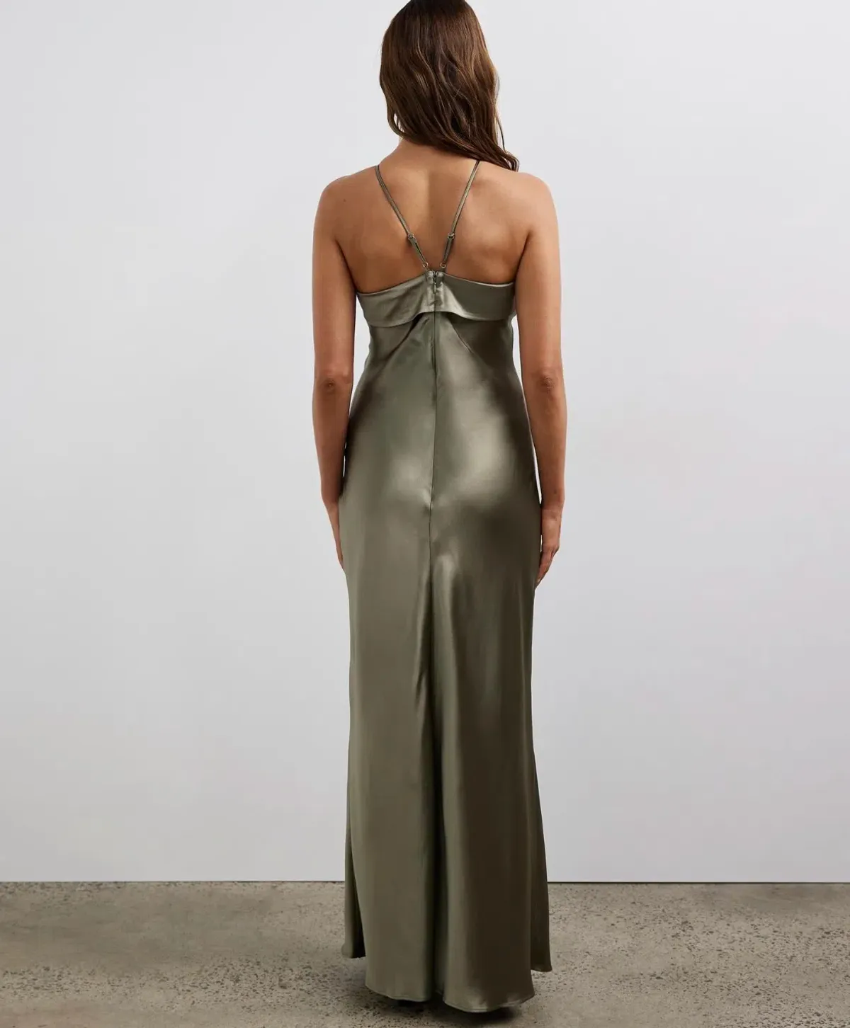 Minima Esenciales Marlo Satin Maxi Dress Olive Green Size 6 - Image 3