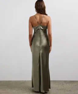 Minima Esenciales Marlo Satin Maxi Dress Olive Green Size 6 for rent on The Volte - image 3