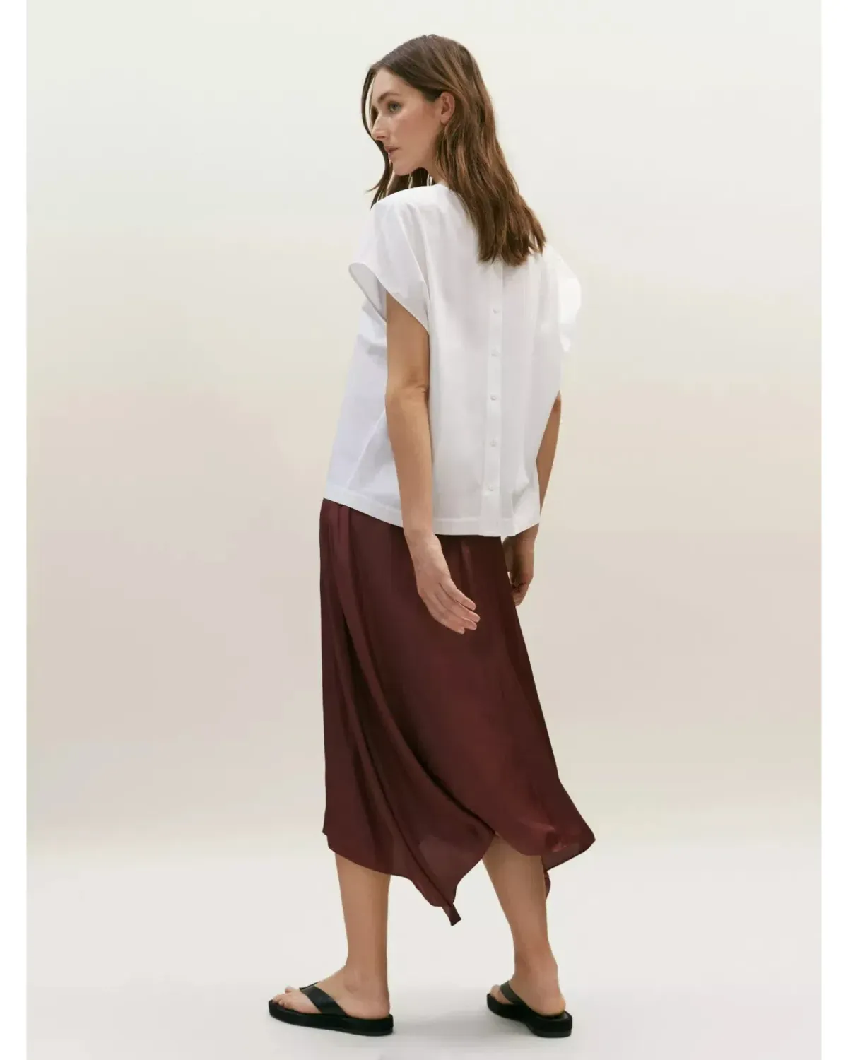 Massimo Dutti "Flowing Asymmetric" Midi Skirt Burgundy Size AU 6 - Image 2