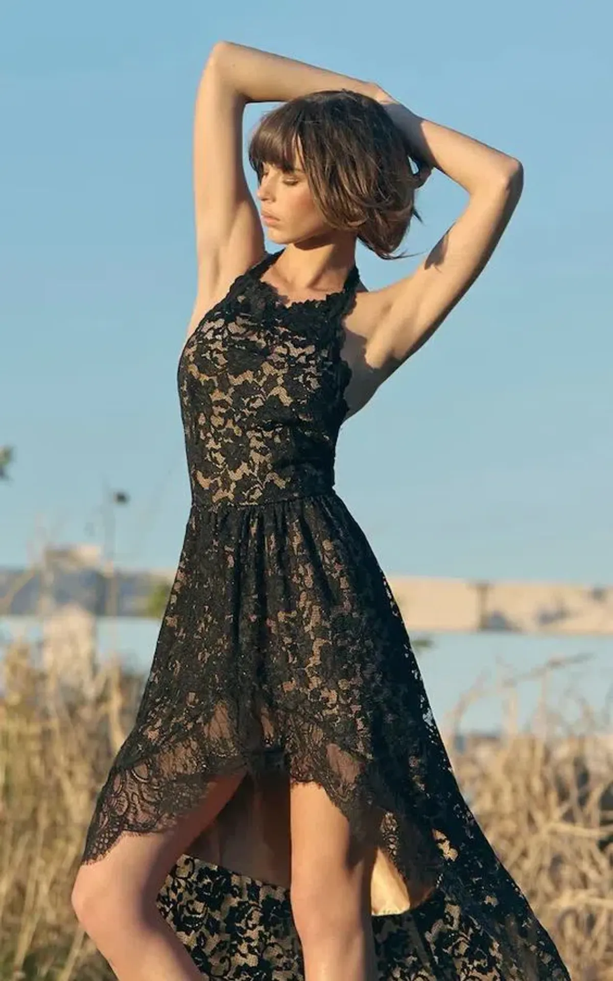 Grace Loves Lace "LBD Collection" French Lace Hi-Lo Halter Dress Black Size 6  - Image 1