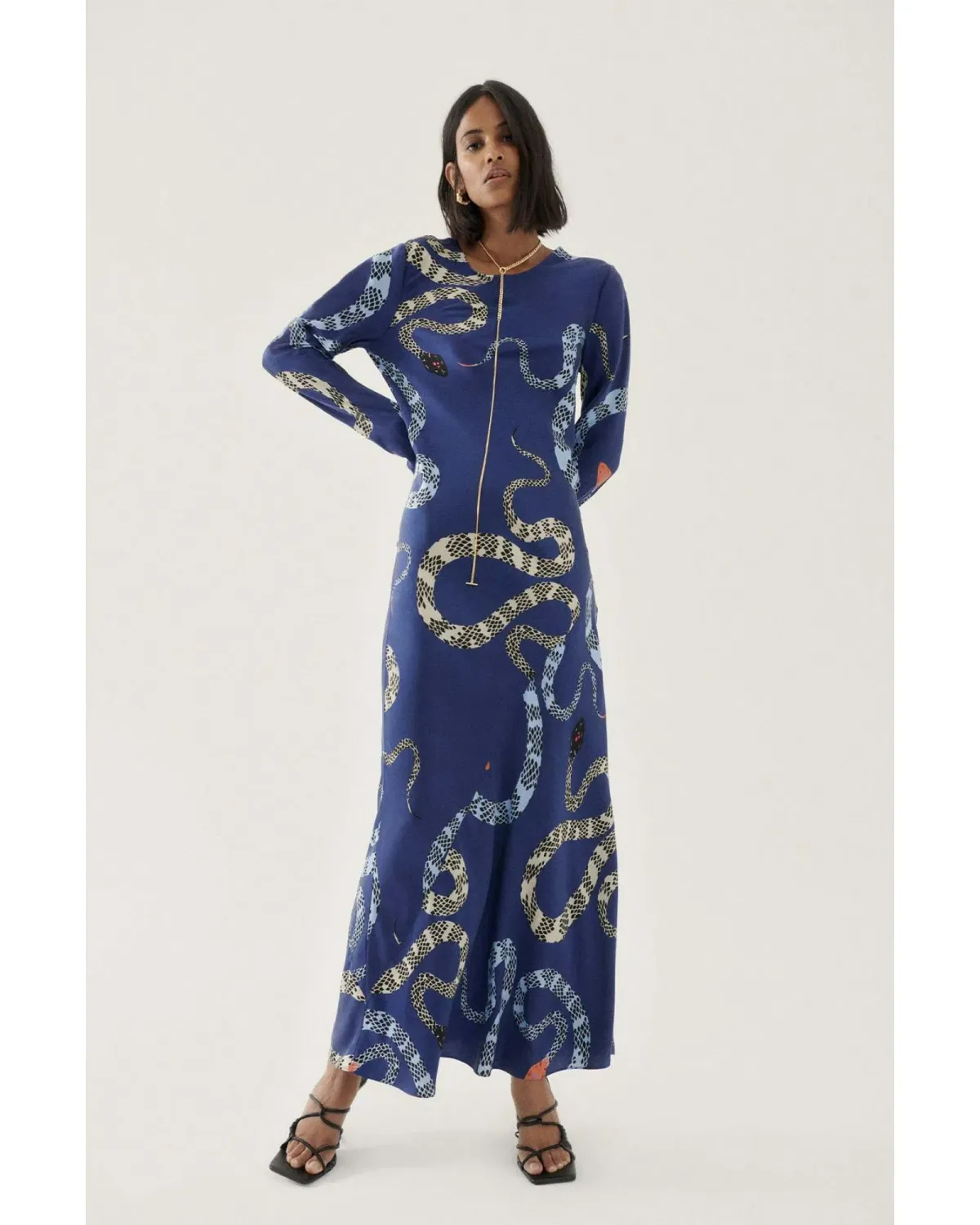 Silk Laundry Full Sleeve Bias Dress Blue Snakes Size AU 8 - Image 1