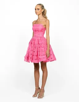 B by Bariano Loni Strapless Flip Mini Dress in Barbie Pink Size 10 for rent on The Volte - image 2