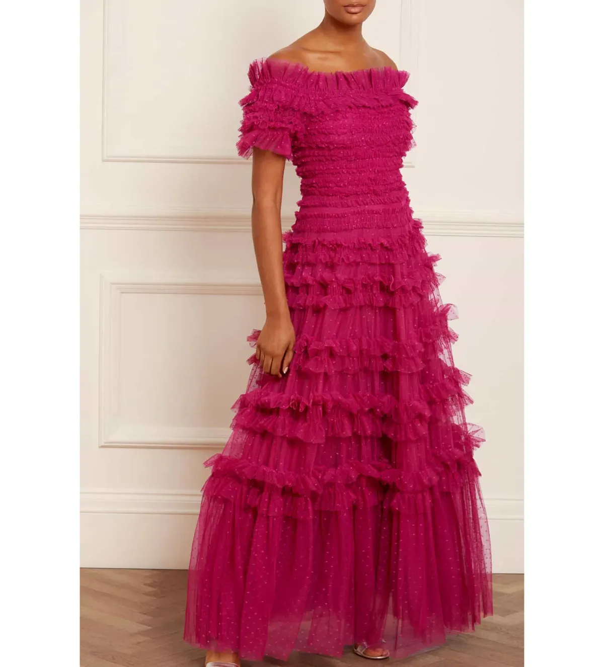 Needle And Thread Lisette Ruffle Off Shoulder Gown Fuschia Size 12 - Image 2