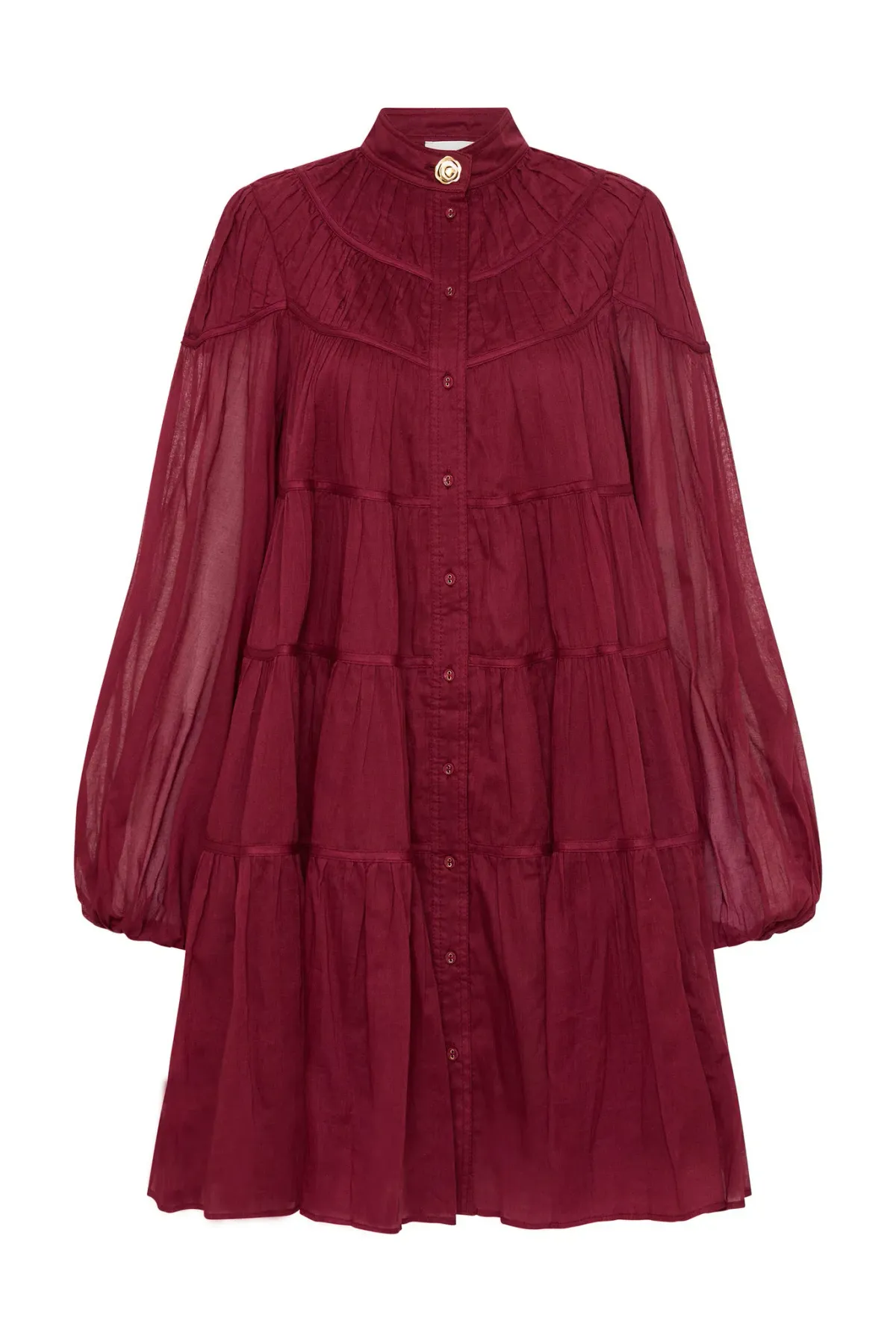 Aje Erika Ruched Tiered Mini Dress Mahogony Red Size 10 - Image 3