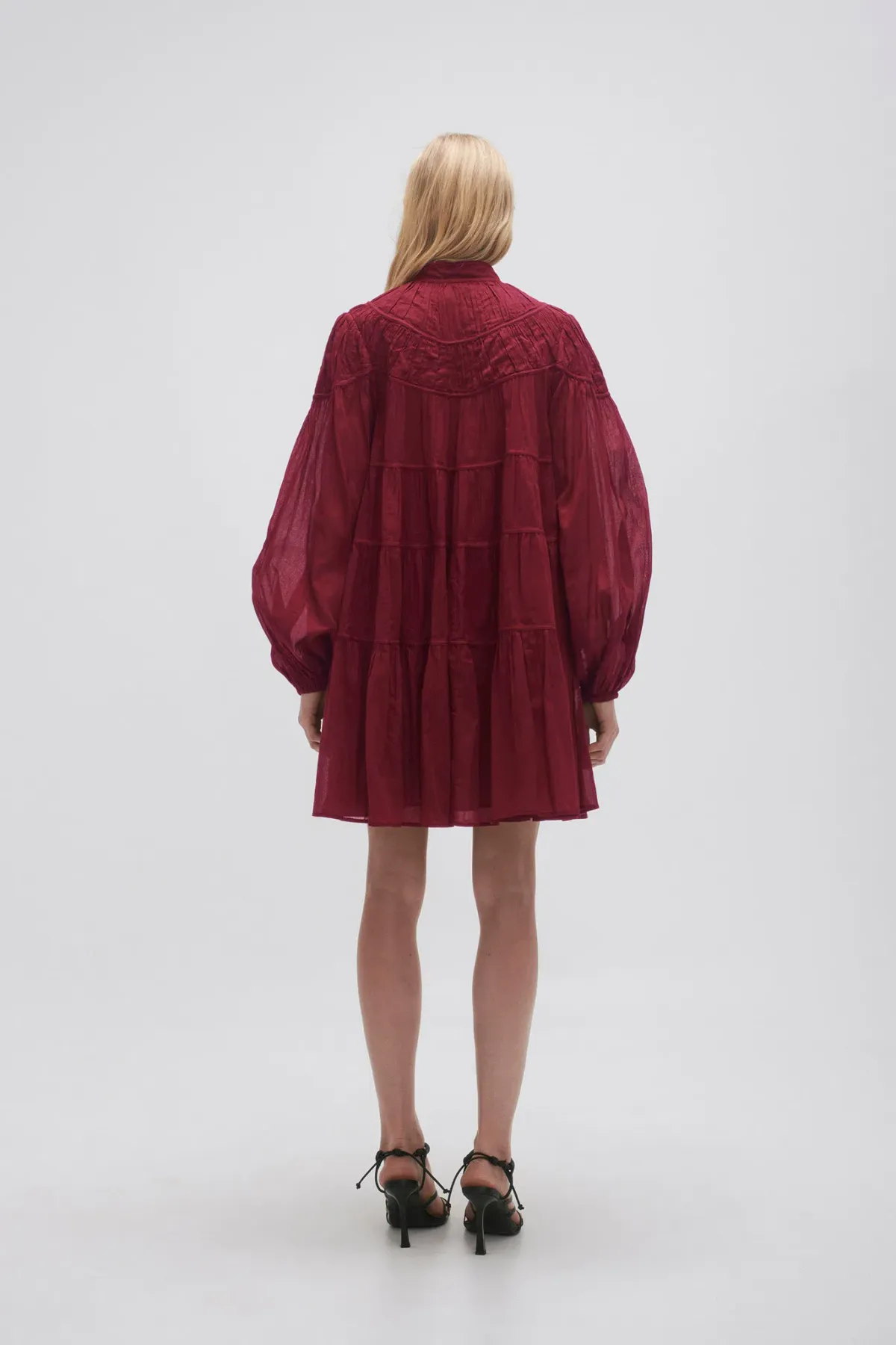 Aje Erika Ruched Tiered Mini Dress Mahogony Red Size 10 - Image 2