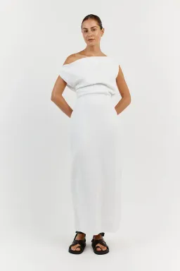 Dissh Cass Linen Asym Midi Dress White Size 8 for rent on The Volte - image 1