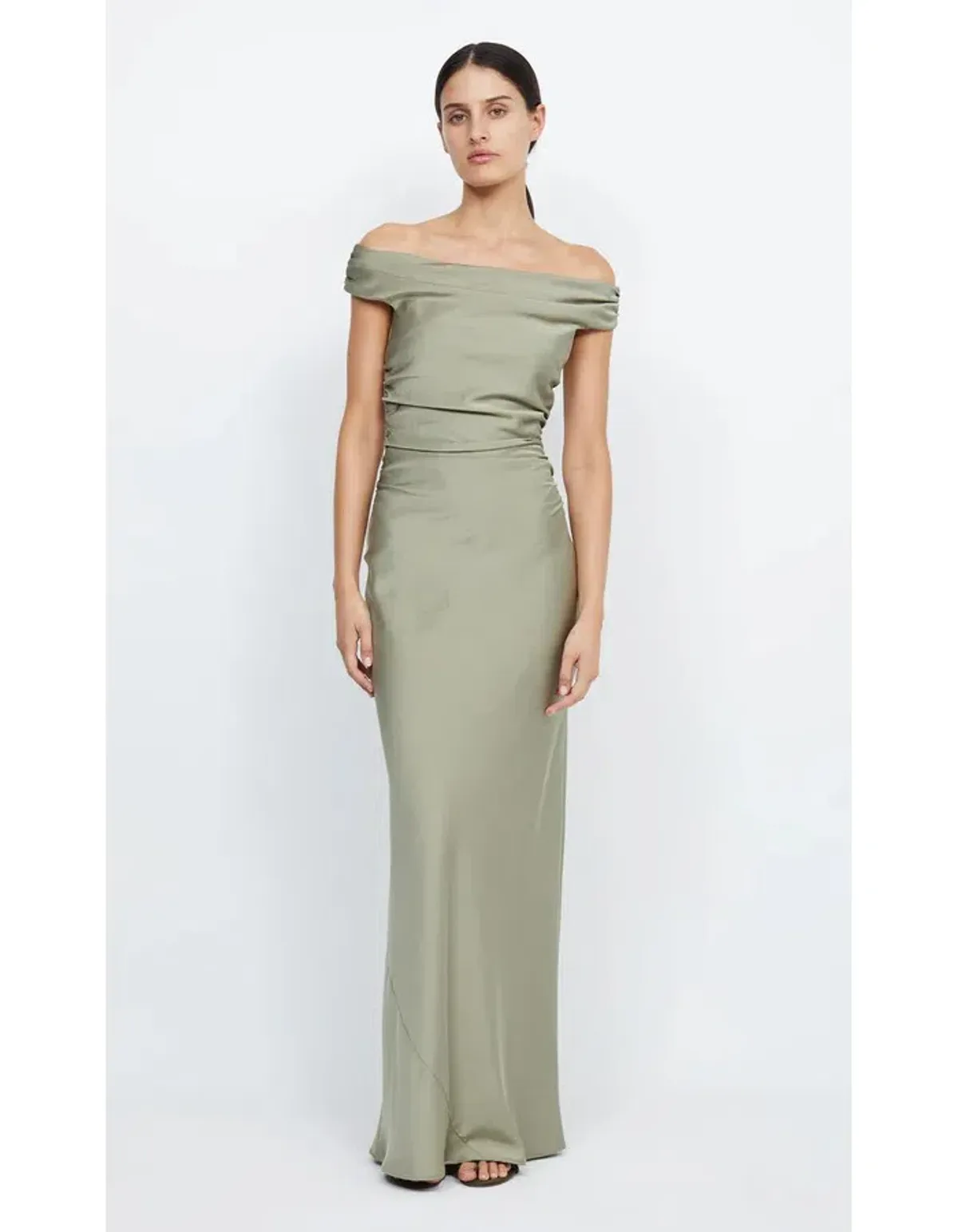 Bec & Bridge Eternity Off Shoulder Maxi Dress Sage Size 8 - Image 1