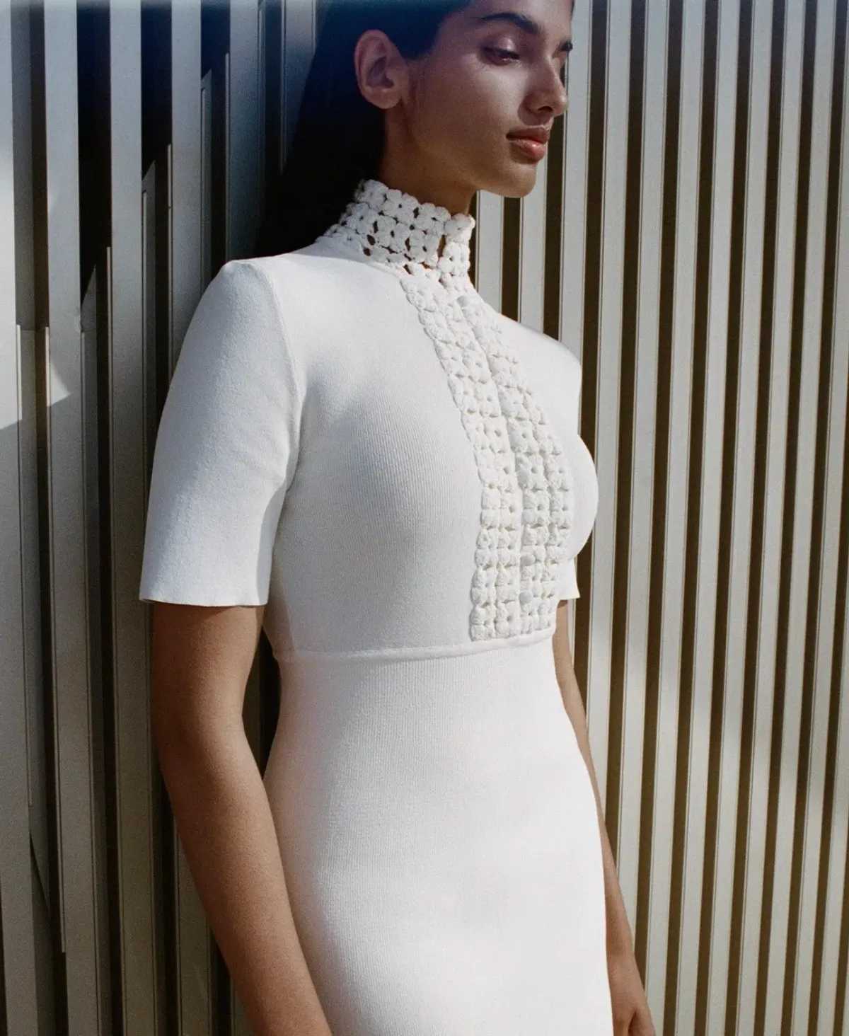 Scanlan Theodore Crepe Knit Mini Dress White Size S/ AU 6 - Image 1