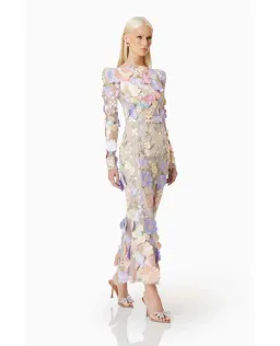 Elliatt Shannon 3D Floral Midi Dress In Purple Floral Size M/ AU 10 for rent on The Volte - image 3