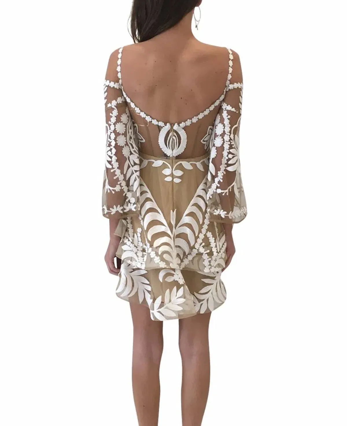 Thurley Poppy Fields Lace Mini Dress Ivory/Nude Size 8 - Image 3