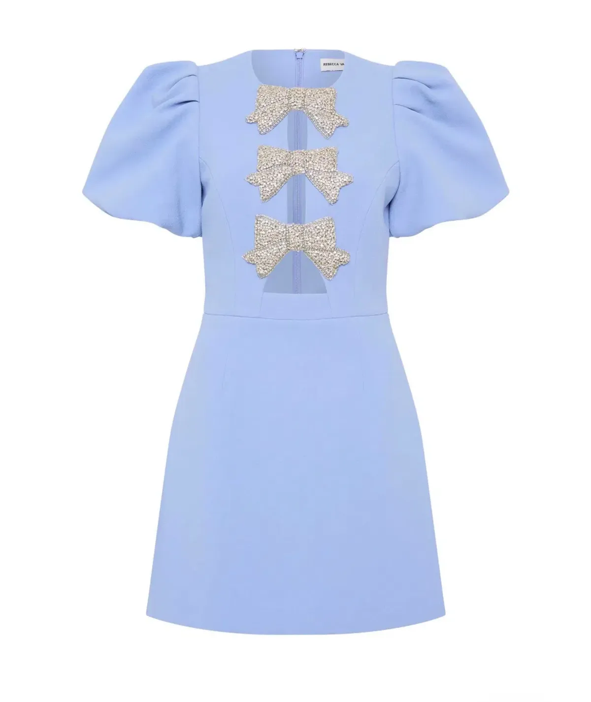 Rebecca Vallance Juliana Puff Sleeve Mini Dress in Blue Size AU 14 - Image 5