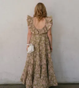 Zimmermann Lovestruck Pleated Gown Olive and Pink Rose Size 3 / AU 10-12 for rent on The Volte - image 7