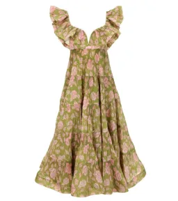 Zimmermann Lovestruck Pleated Gown Olive and Pink Rose Size 3 / AU 10-12 for rent on The Volte - image 8