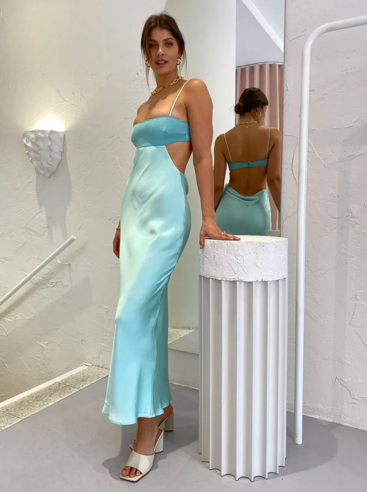 Bec & Bridge Agatha Cut Out Midi Dress in Cool Mint Size 8 - Image 6