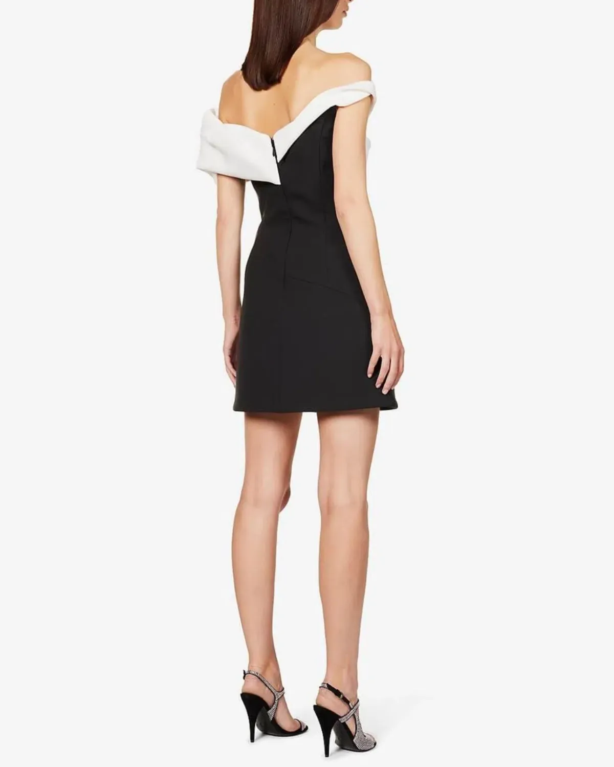 Rachel Gilbert Matteo Asymmetrical Off Shoulder Mini Dress Black/White Size 1 / AU 8 - Image 3