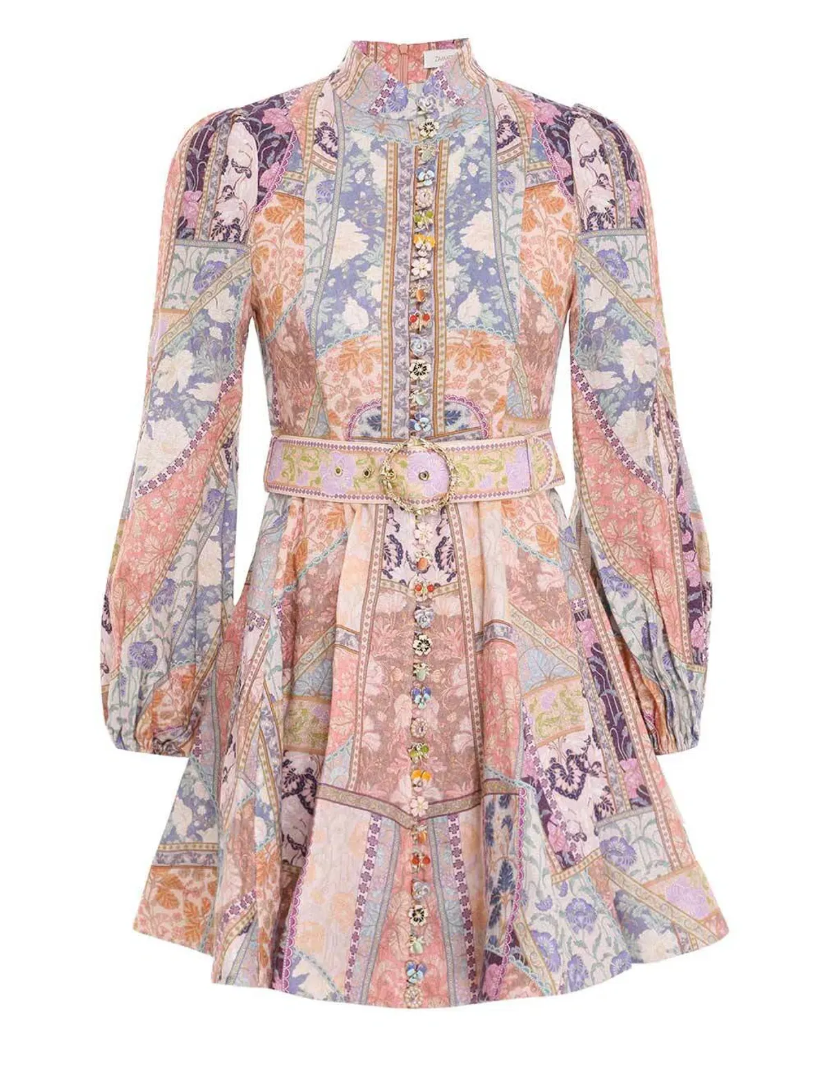 Zimmermann Kaleidoscope Buttoned Mini Dress Multi Swirl Floral Size 0 / AU 6 - Image 3