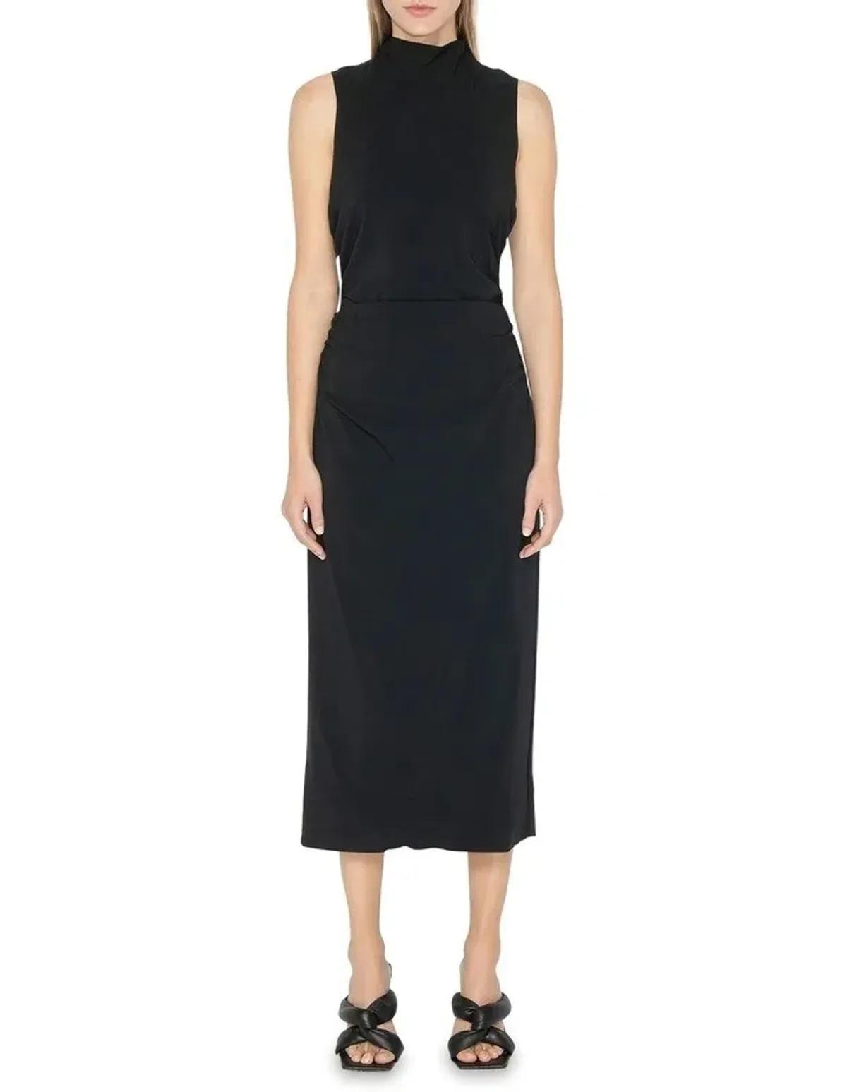 Cue Ruched Waist Midi Dress Black Size 8 - Image 1