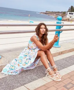Seafolly Wish You Were Here Crop Top & Maxi Skirt Set in Atoll Blue Multi Size XS / AU 6 for rent on The Volte - image 6