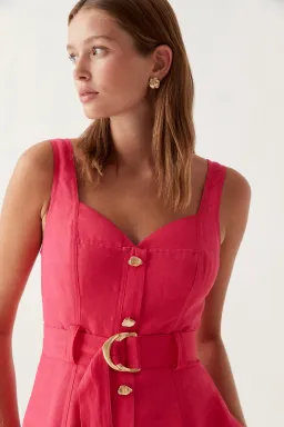 Aje Clay Belted Midi Dress Bougainvillea Red Size 8  for rent on The Volte - image 2