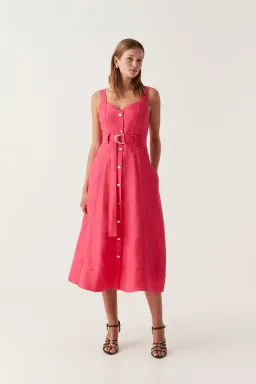 Aje Clay Belted Midi Dress Bougainvillea Red Size 8  for rent on The Volte - image 1