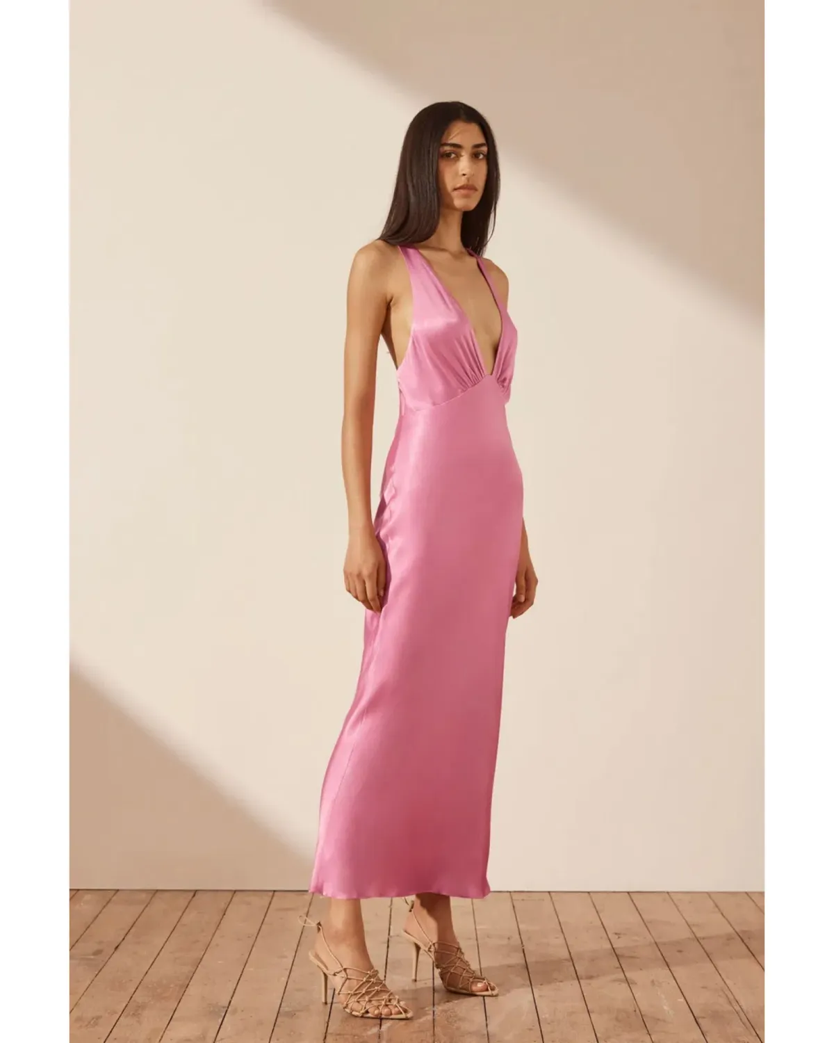 Shona Joy Arienzo Plunge Cross Back Dress Pink Size AU 8 - Image 2