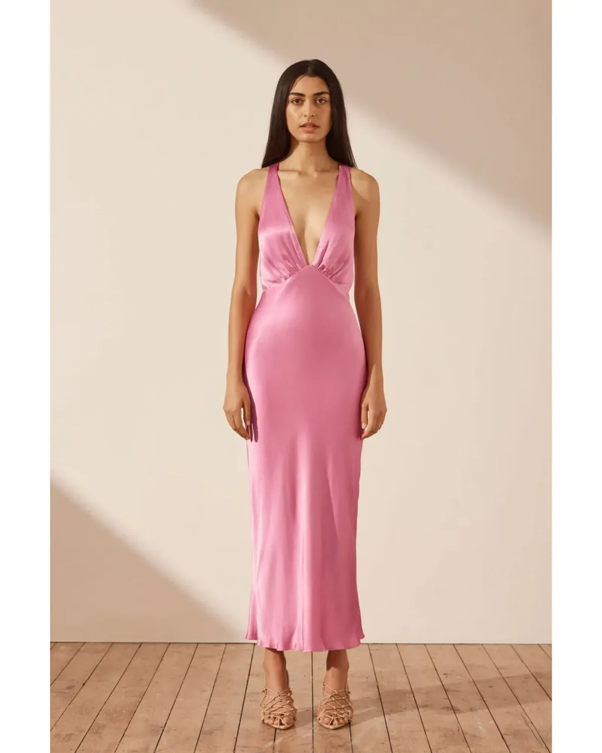 Shona Joy Arienzo Plunge Cross Back Dress Pink Size AU 8 - Image 1
