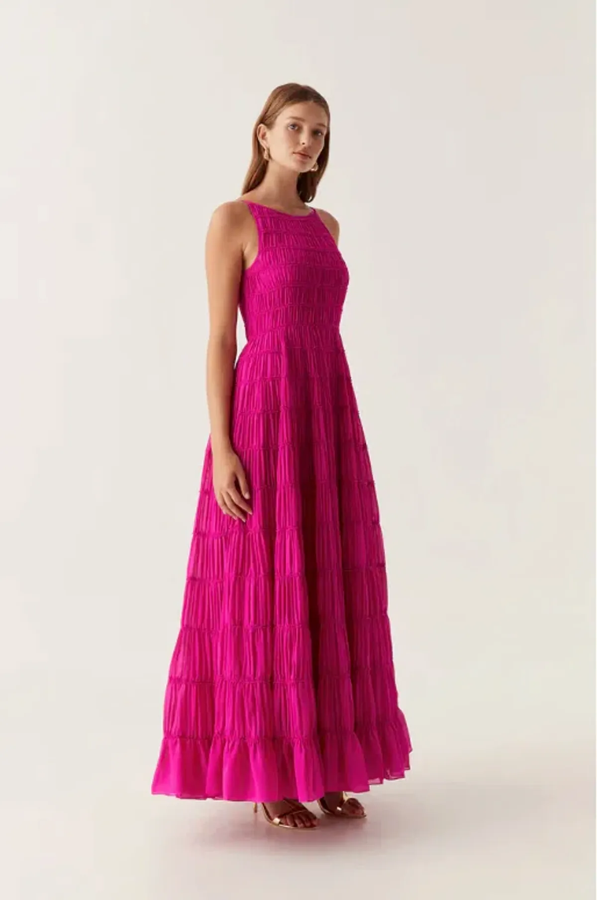 Aje Rosewood Ruched Maxi Dress Magenta Size AU 14 - Image 4