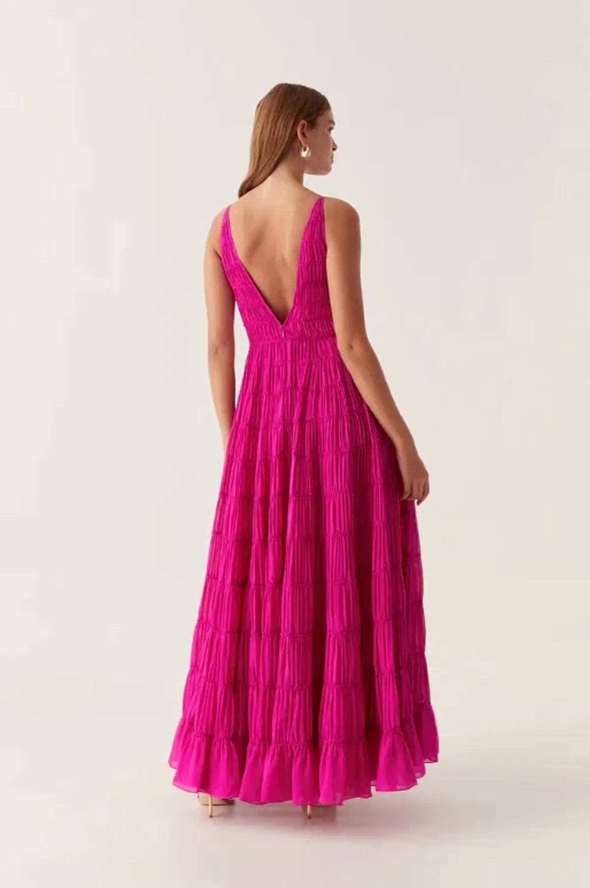 Aje Rosewood Ruched Maxi Dress Magenta Size AU 14 - Image 2