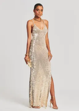 Retrofete Marie Sequin Crochet Dress Ivory Gold Sequin Size XS/S   for rent on The Volte - image 2