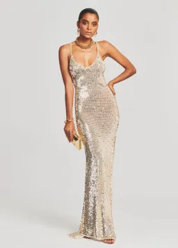 Retrofete Marie Sequin Crochet Dress Ivory Gold Sequin Size XS/S   for rent on The Volte - image 1