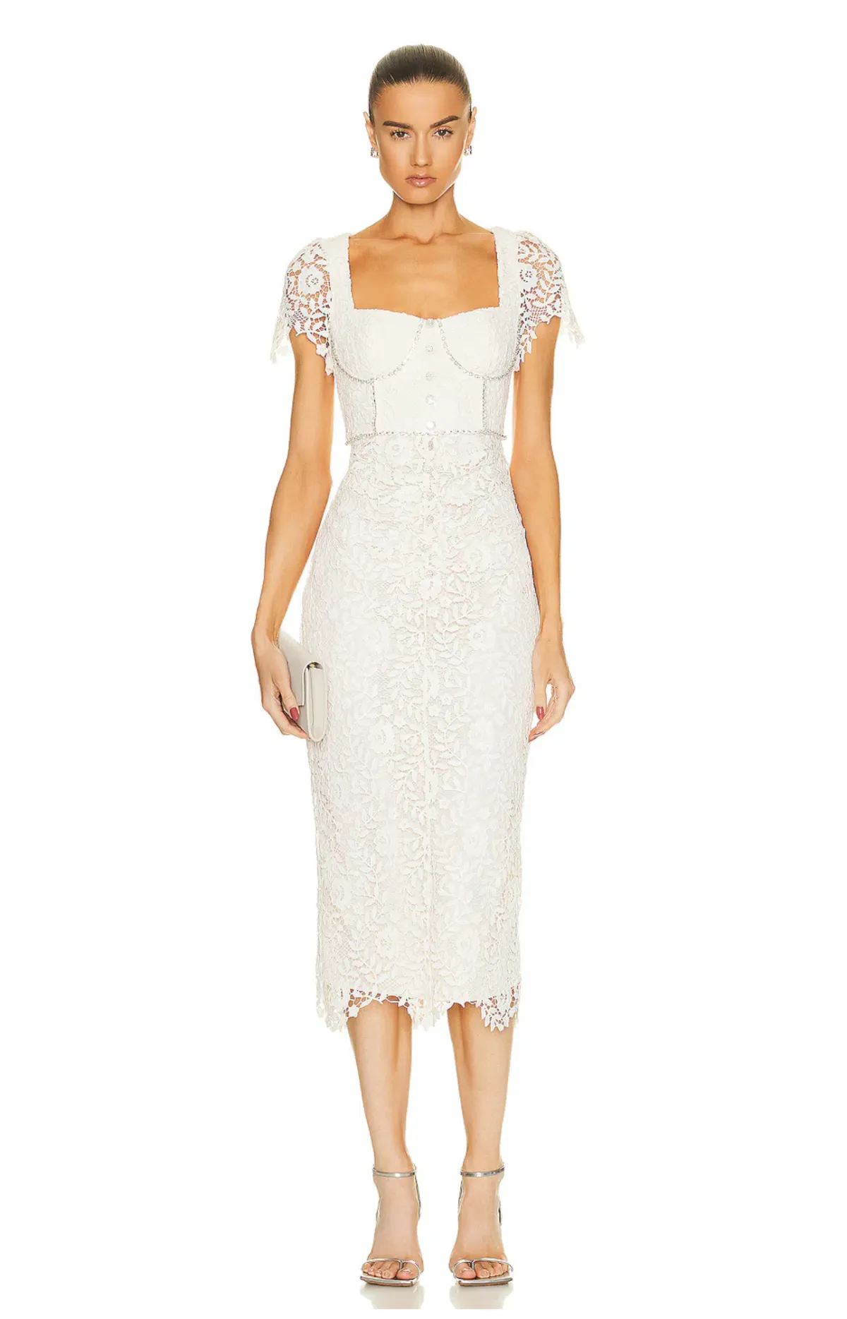 Cream Rose Lace Midi Dress - Image 1