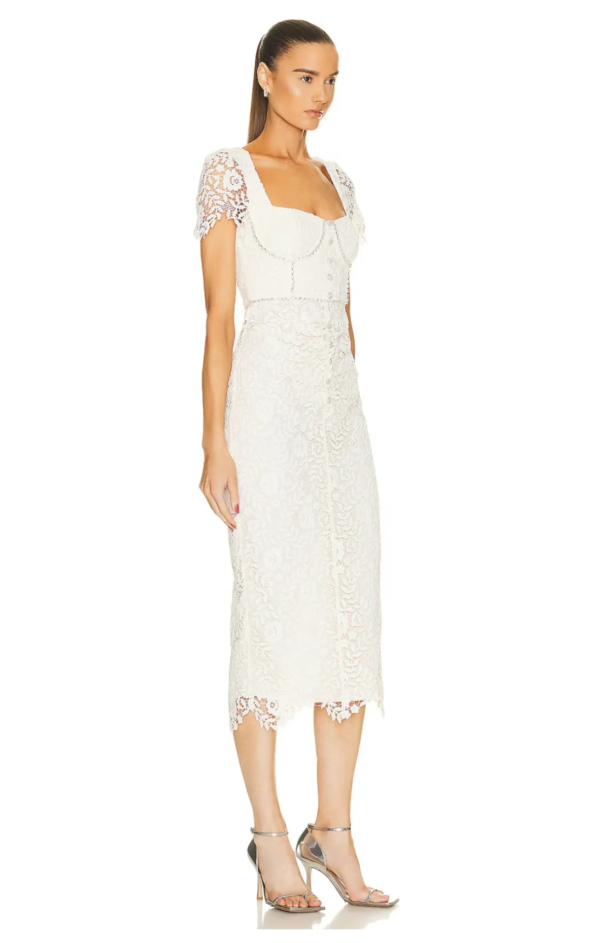 Cream Rose Lace Midi Dress - Image 2