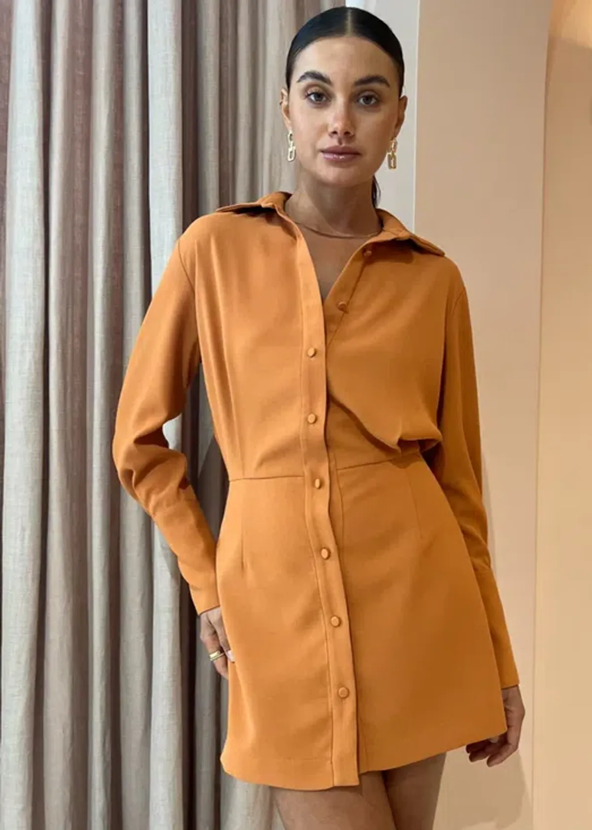 By Johnny Margot Mini Shirt Dress in Clay Size AU 14 - Image 2