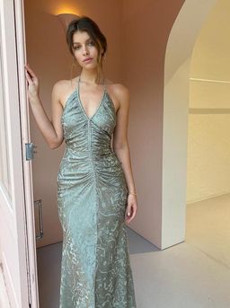 Shona Joy MIA HALTER RUCHED MIDI DRESS IN SAGE 10 for rent on The Volte - image 1