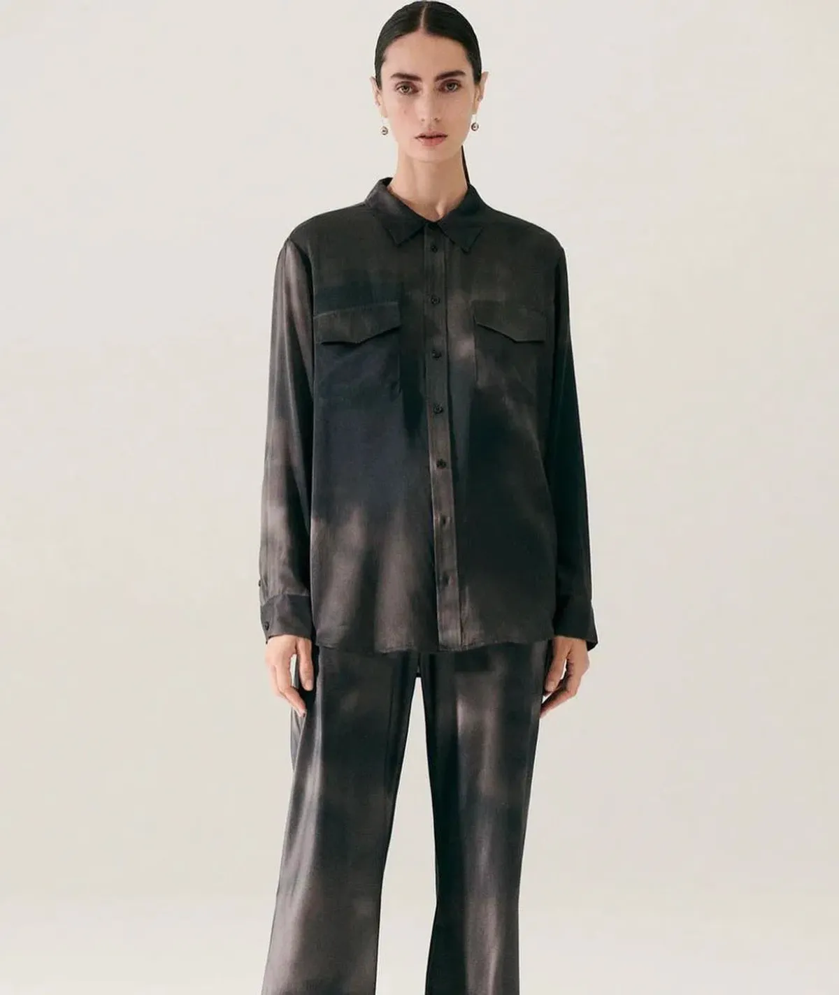 Silk Laundry Shirt and Bias Cut Pants Set Smoke Size M/Au 10  - Image 2