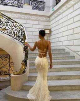 House of CB Joan Lace Up Back Maxi Dress in Ivory White Size S / AU 8 for rent on The Volte - image 3