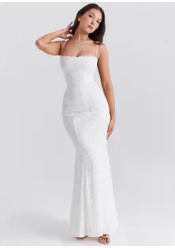 House of CB Joan Lace Up Back Maxi Dress in Ivory White Size S / AU 8 for rent on The Volte - image 2