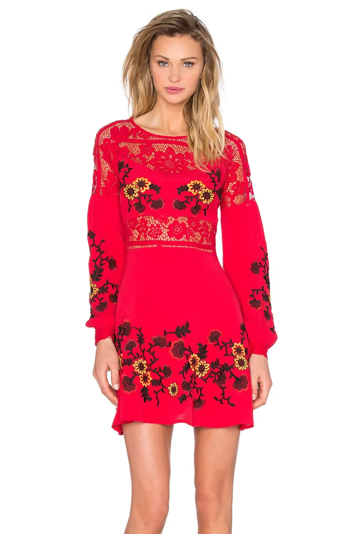 For Love & Lemons Isabella Long Sleeve Mini Dress Hot Red Size XS / AU 6 - Image 2