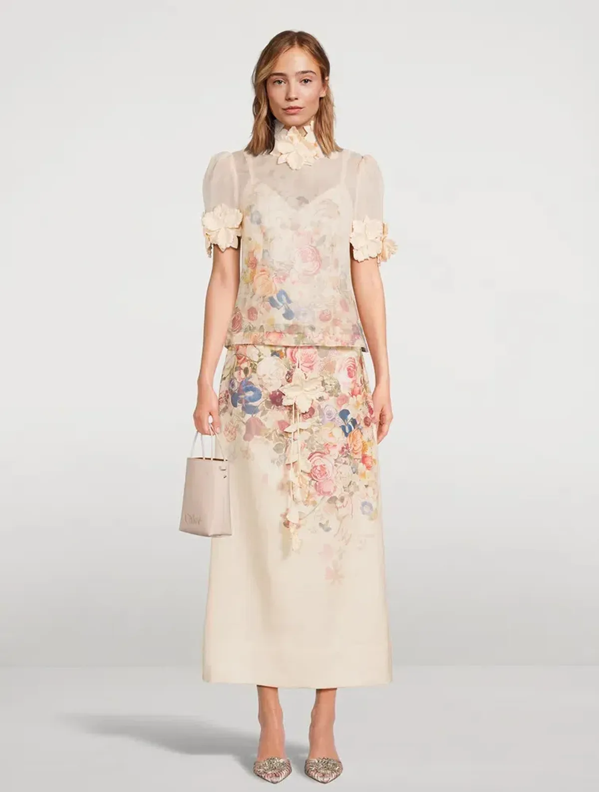Zimmermann Luminosity Liftoff Flower Top & Midi Skirt Set Morisot Cream Print Size 1 / AU 10 - Image 1