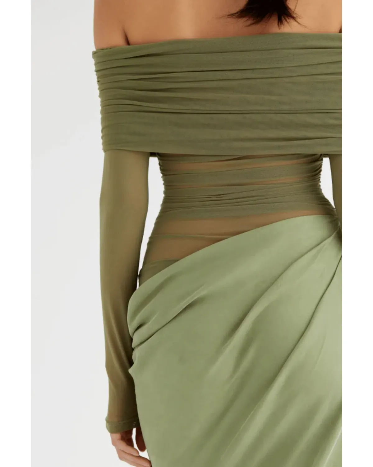 Benni Yasmin Off Shoulder Maxi Dress Pistachio Size AU 10 - Image 3