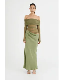 Benni Yasmin Off Shoulder Maxi Dress Pistachio Size AU 10 for rent on The Volte - image 1