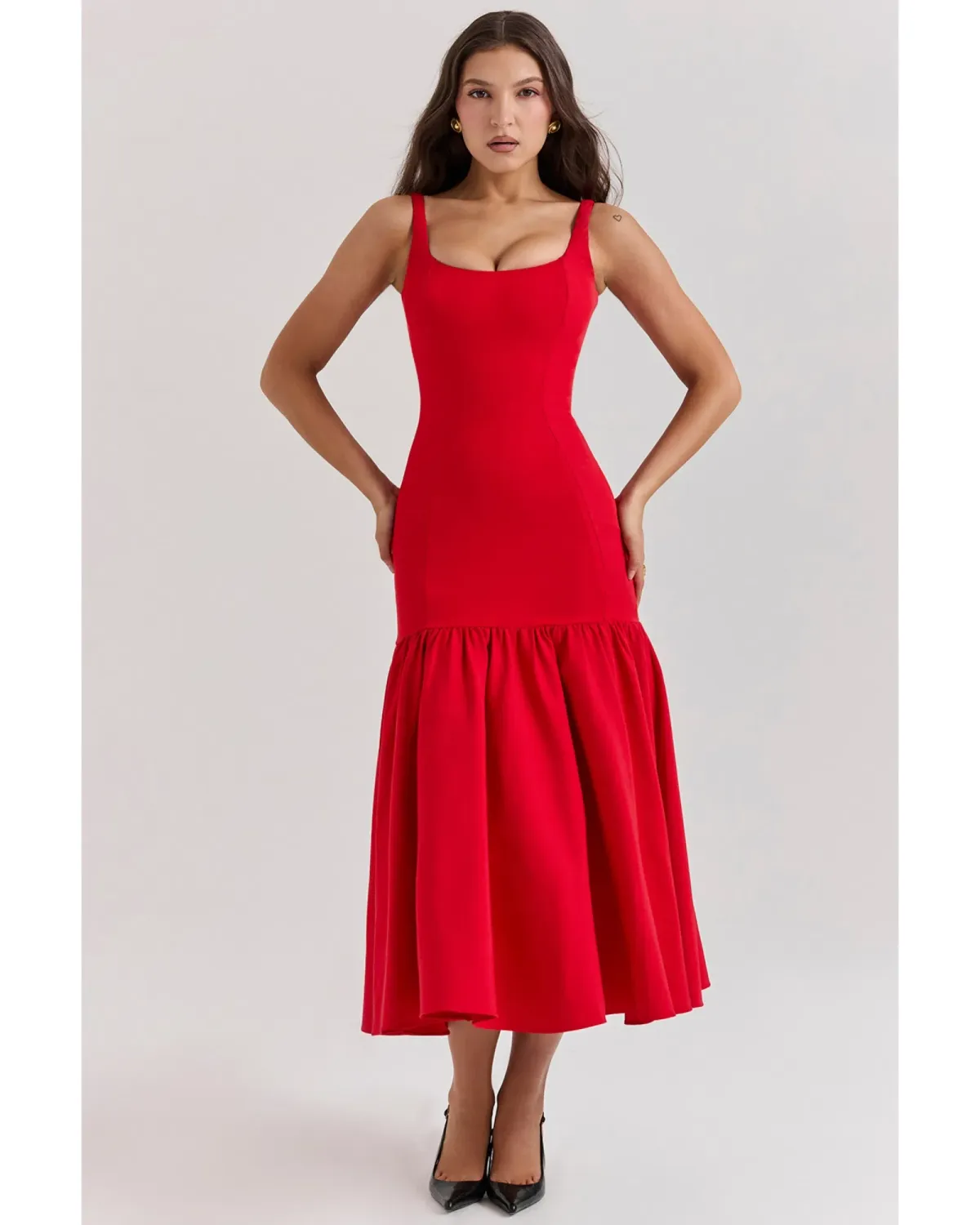 House Of CB Amore Dropped Waist Midi Dress Scarlet Size AU 12  - Image 2