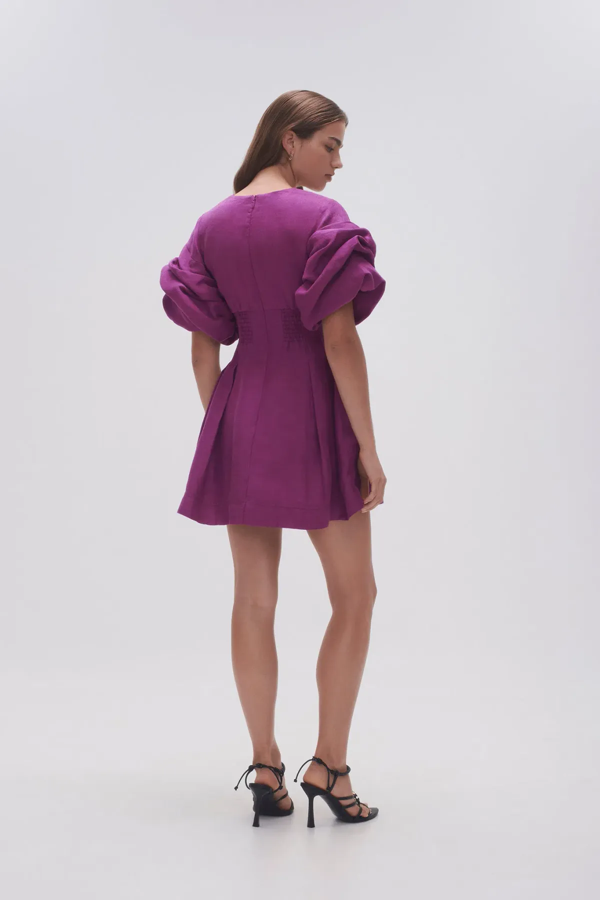 Aje Adelie Puff Sleeve Mini Dress Plum Purple Size 12  - Image 3
