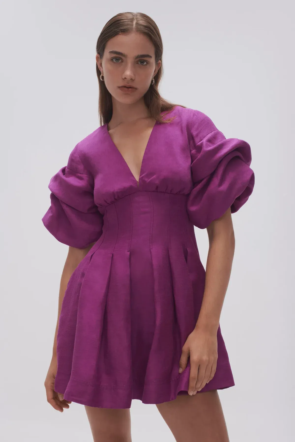 Aje Adelie Puff Sleeve Mini Dress Plum Purple Size 12  - Image 2